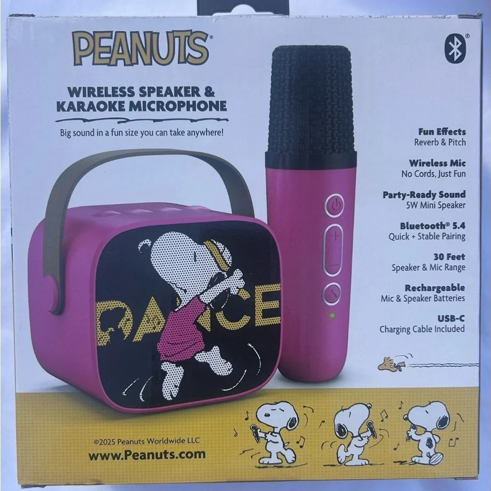 🔥🐶Peanuts Pink Wireless Speaker & Karaoke Microphone Set🔥🐶